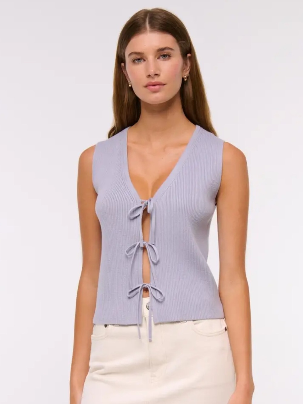 Abercrombie & Fitch Lavender Tie-Front Ribbed Knit Tank